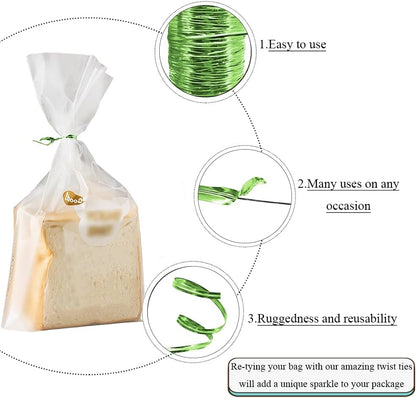 HAHIYO 350Yards/1050Feet/320M Green Metal Twist Ties for Bread Candy Coffee Plant Garden Cellophane