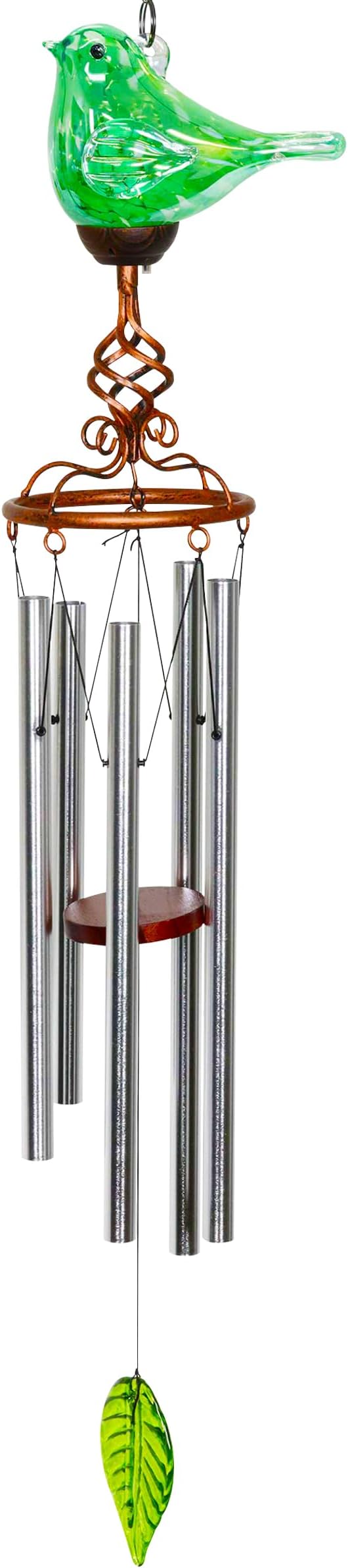 Wind Chimes, Solar Glass Bird Shape, LED, Outdoor Lawn and Patio Glass and Metal Decoration, 7 x 4