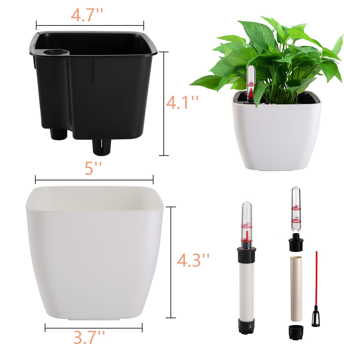 yarlung 6 Pack Self Watering Planter with Water Level Indicator, 5 Inch Plastic Plant Flower Pots