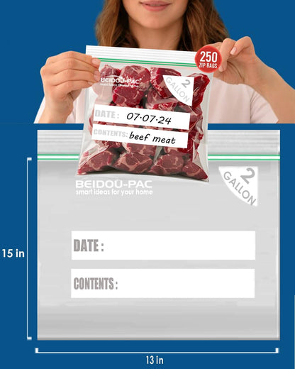 2 Gallon Large Food Storage Freezer Bags, 125 Count | Double Zipper | 13" * 15", Freshness Easy