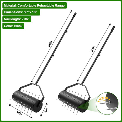 18-inch Rolling Lawn Aerator Tool, 50"-70" Handle Heavy Duty Spike Aerator with Sandbag, 40 Iron