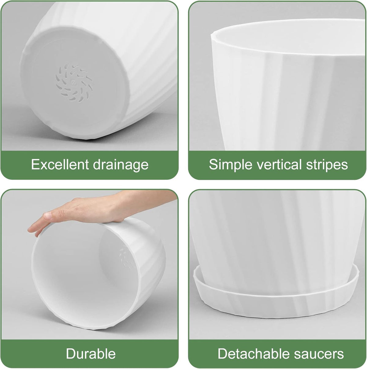 7 pcs Plant Pots with Drainage Holes and Saucers, Indoor Planters, Set of 7 (7.5, 7, 6.5, 6, 5.5