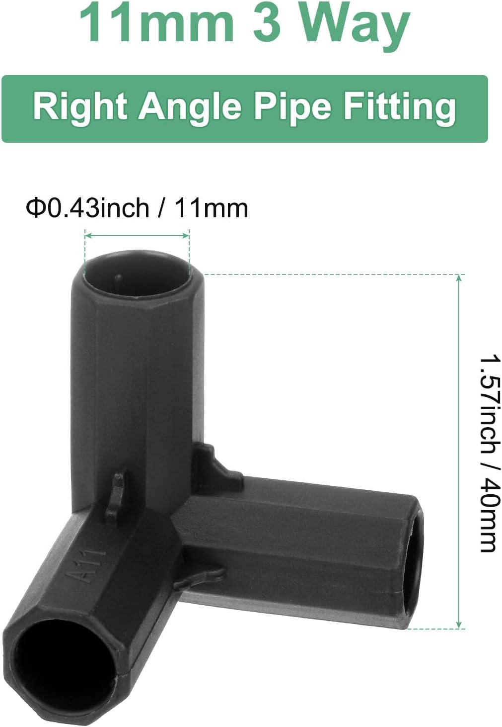 12 Pcs 11mm Greenhouse Frame Building Connectors, 3 Way Right Angle Pipe Fitting for Grape
