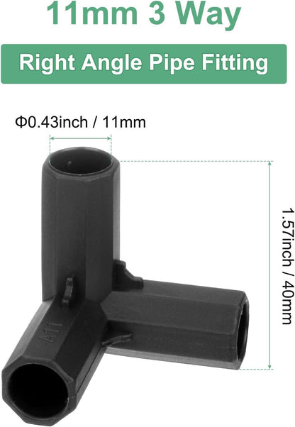 12 Pcs 11mm Greenhouse Frame Building Connectors, 3 Way Right Angle Pipe Fitting for Grape