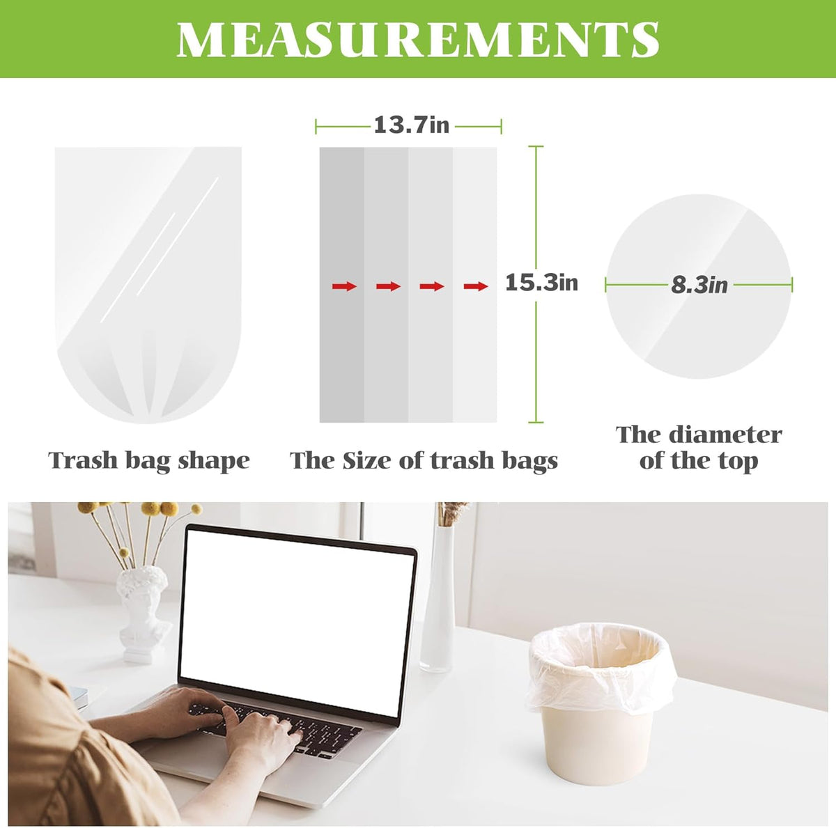 Teivio 1 Gallon 300 Counts Strong Clear Trash Bags Garbage Bags,Mini Waste Basket Liners,Tiny