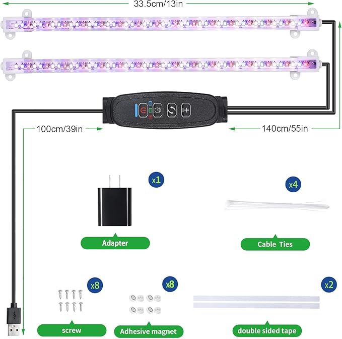 Two Strip Growing Lamp for Indoor Plants, Red & Blue & Yellow Full Spectrum LED Grow Light Strips