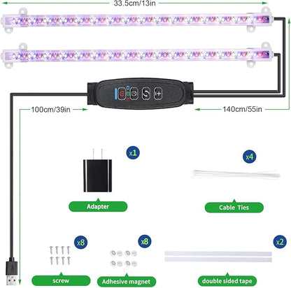 Two Strip Growing Lamp for Indoor Plants, Red & Blue & Yellow Full Spectrum LED Grow Light Strips