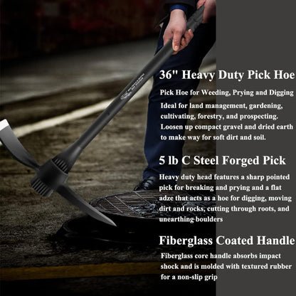 glorousamc Forged Adze Pick, Weeding Mattock Hoe Pick Mattock with Fiberglass Handle, Garden Pick