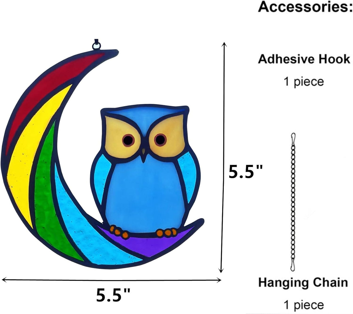 Stained Glass Owl Suncatcher Window Hanging Ornament, Stained Glass Birds Suncatcher for Window