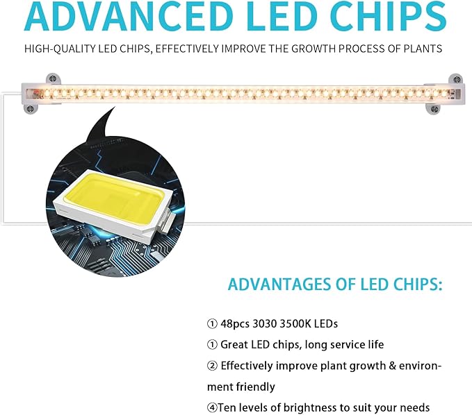 LED Grow Light Strips for Indoor Plants Full Spectrum 3500K, 96 LEDs Plant Light Bar with 3/9/12H