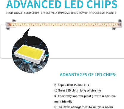 LED Grow Light Strips for Indoor Plants Full Spectrum 3500K, 96 LEDs Plant Light Bar with 3/9/12H