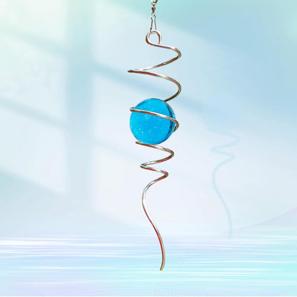Gazing Ball Spiral Tail with 11inch Tail and 2inch Blue Glass Orb, Wind Spinner Stabilizer with