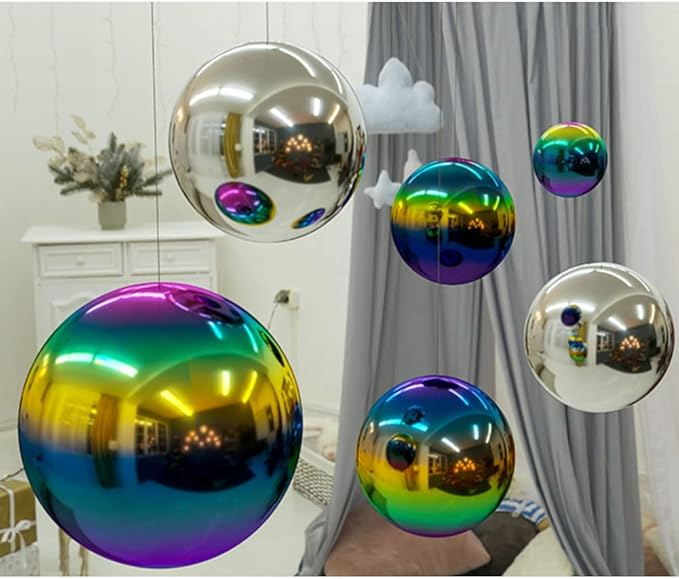 6 inch Diameter Gazing Ball,Rainbow Stainless Steel Polished Reflective Smooth Garden Sphere Globe