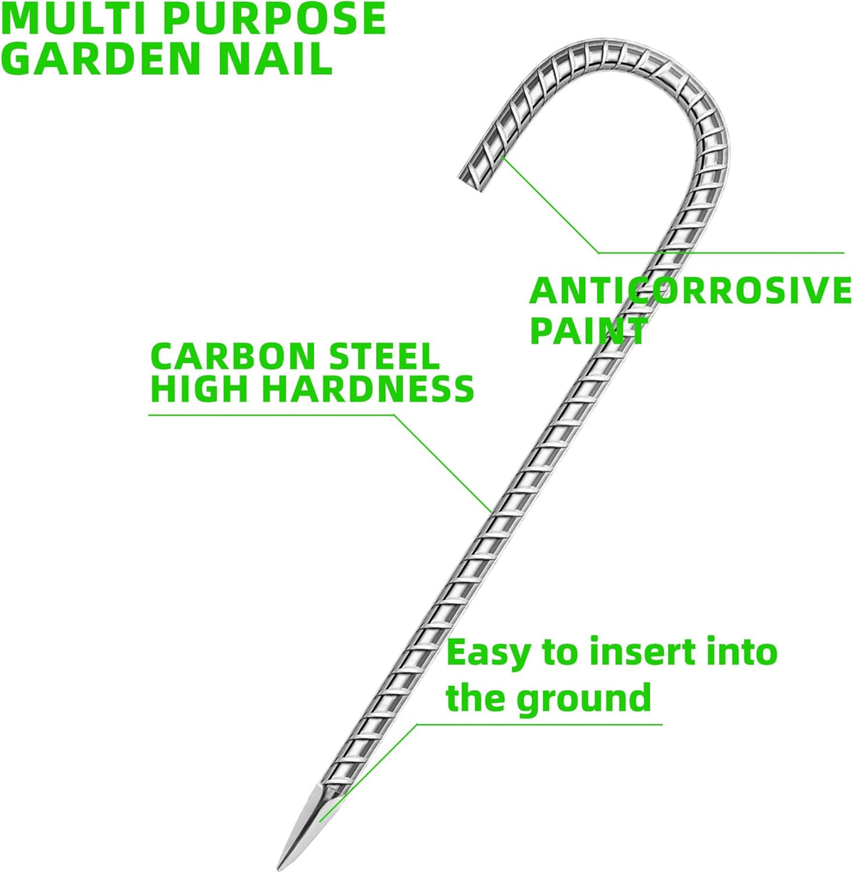 18 Pack Ground Garden Rebar Stakes Rebar 12 Inch Anti-Rust Galvanized Steel J Shape Hook Heavy Duty