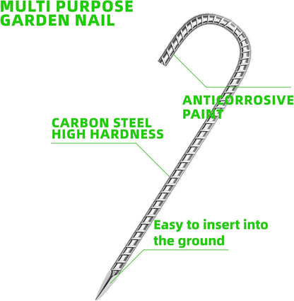 18 Pack Ground Garden Rebar Stakes Rebar 12 Inch Anti-Rust Galvanized Steel J Shape Hook Heavy Duty