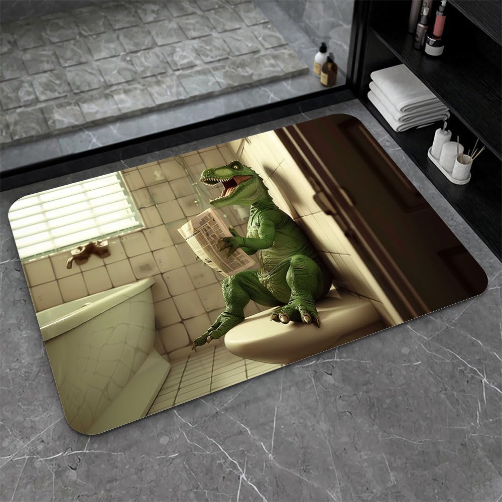 Bath Mat-Bathroom Rug，Green Dinosaur-Absorbent Non Slip Quick Dry Stain Resistant Easy to Clean