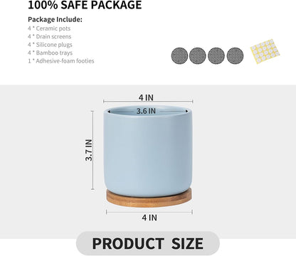 OMAYKEY Succulent Pots, 4 Inch Ceramic Planter Plant Pot with Tray, Drainage Hole & Mesh Pad for