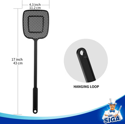 MR.SIGA Heavy Duty Long Handle Fly Swatter, Black, 6 Pack