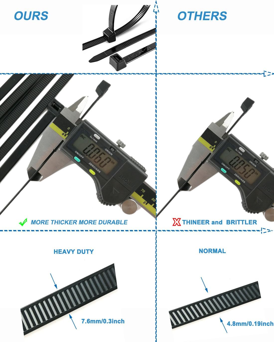 HS 10 Inch UV Resistant Wide Zip Ties (100 Pack) Plastic Cable Ties Heavy Duty Black Outdoor Zip