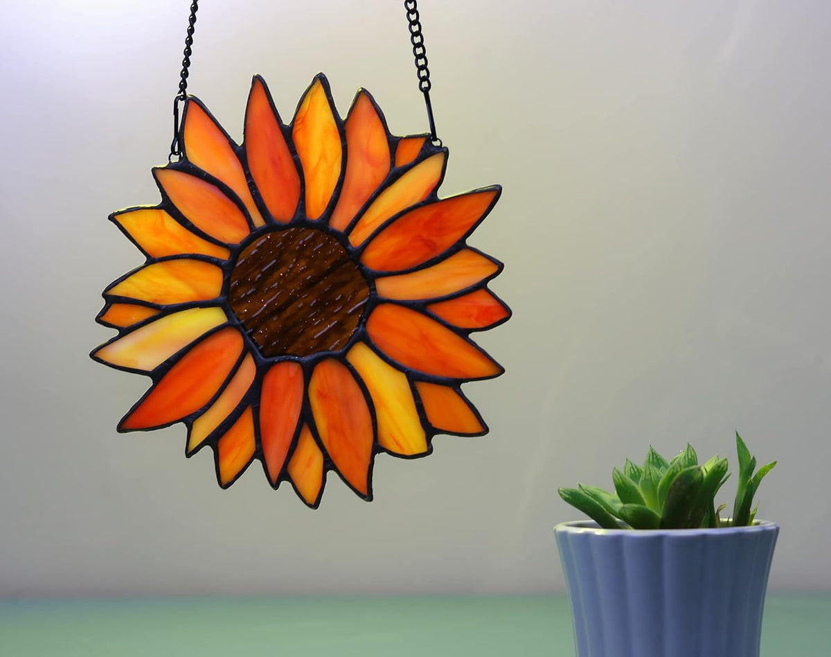Sun Flower Suncatcher Stained Glass Window Hangings, Sunflower Decor Wall Art for Kitchen