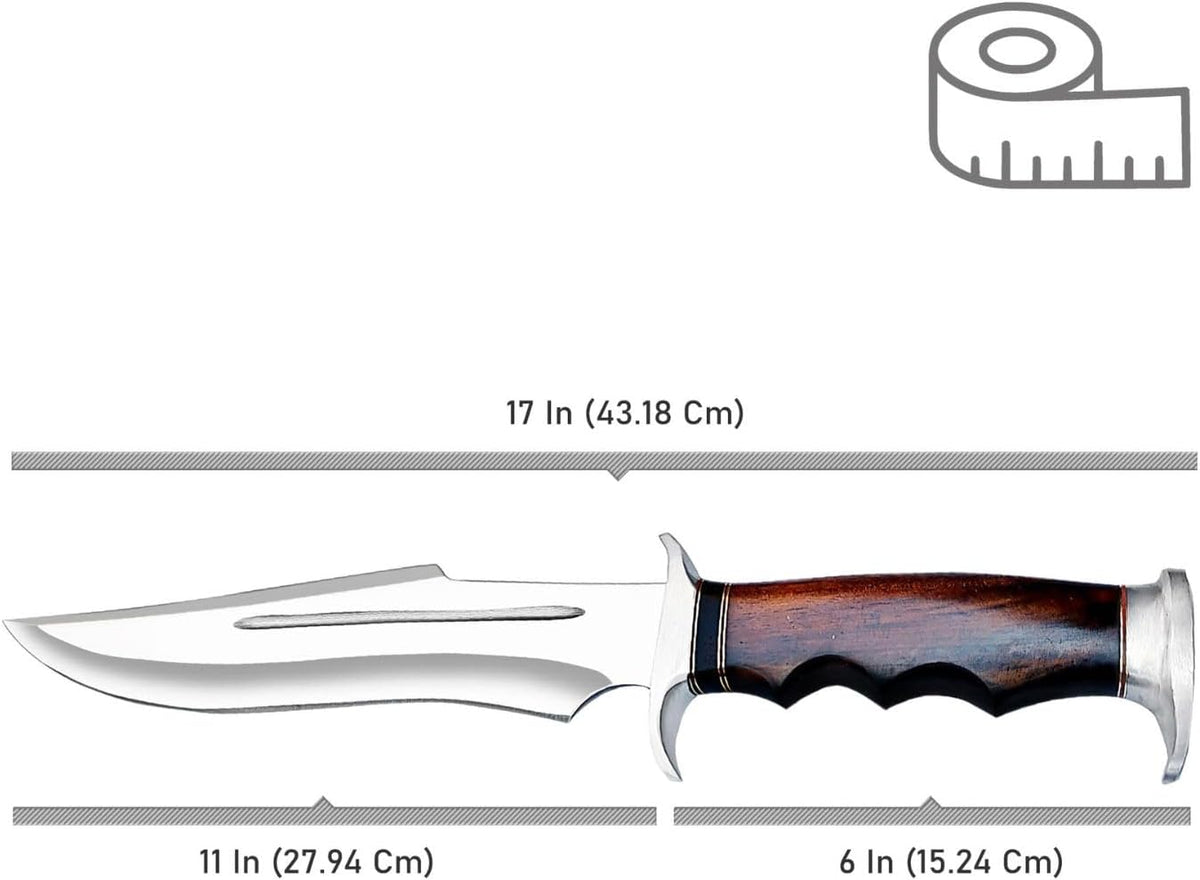 17 Inch D2 Large Bowie Knife with Sheath, Fixed Blade Hunting Knife, used for Bushcraft, Outdoor