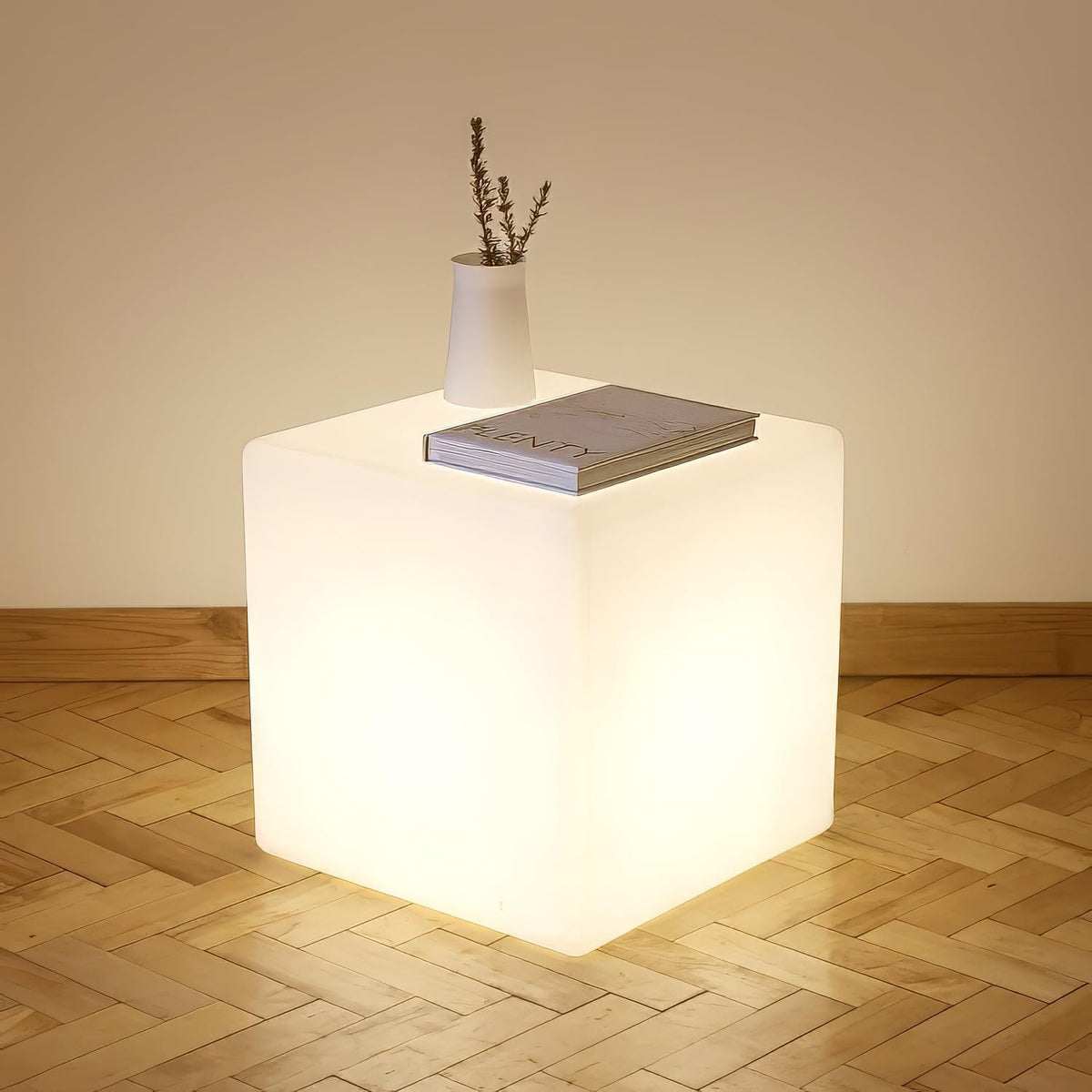 Mr.Go 14-Inch Color Changing LED Cube Light Stool, Glow Cube Seat for Kids, Modern LED Light Side