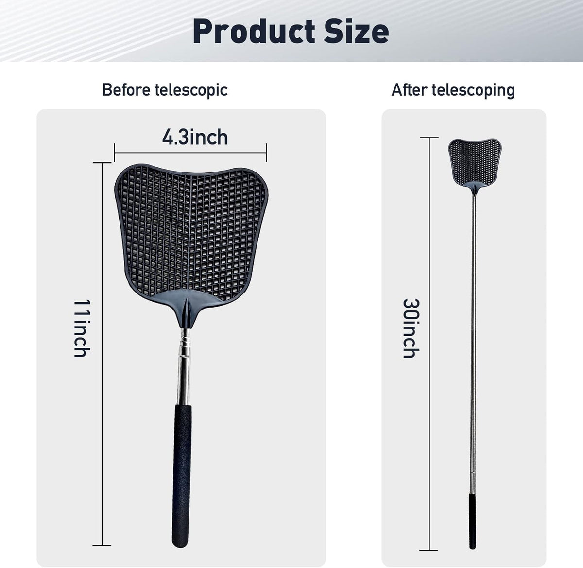 Fly Swatter, Flexible and Durable Telescopic Stainless Steel Retractable Handle ，Manual Fly