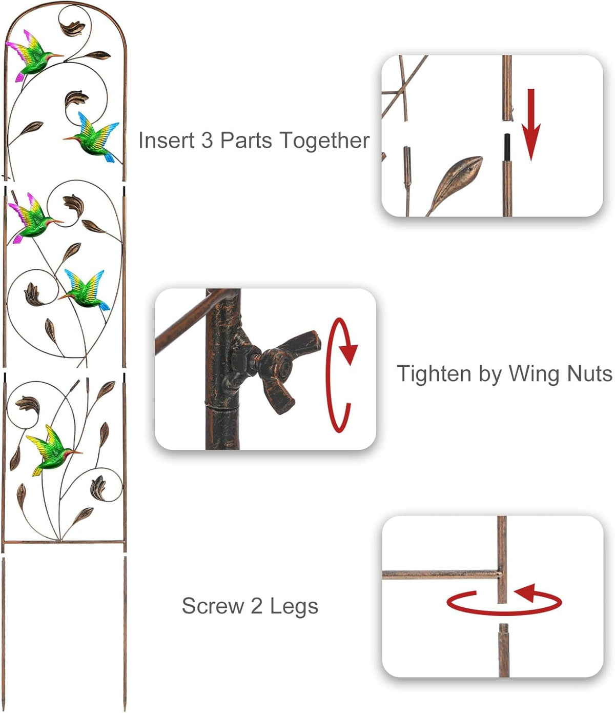 SUNNYPARK Set of 2 Hummingbird Metal Garden Trellis for Climbing Plants, Decorative Vegetables