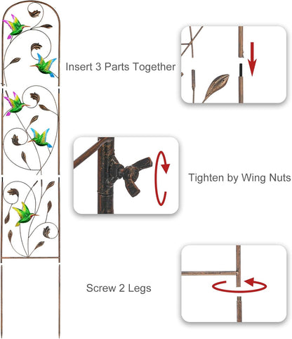 SUNNYPARK Set of 2 Hummingbird Metal Garden Trellis for Climbing Plants, Decorative Vegetables