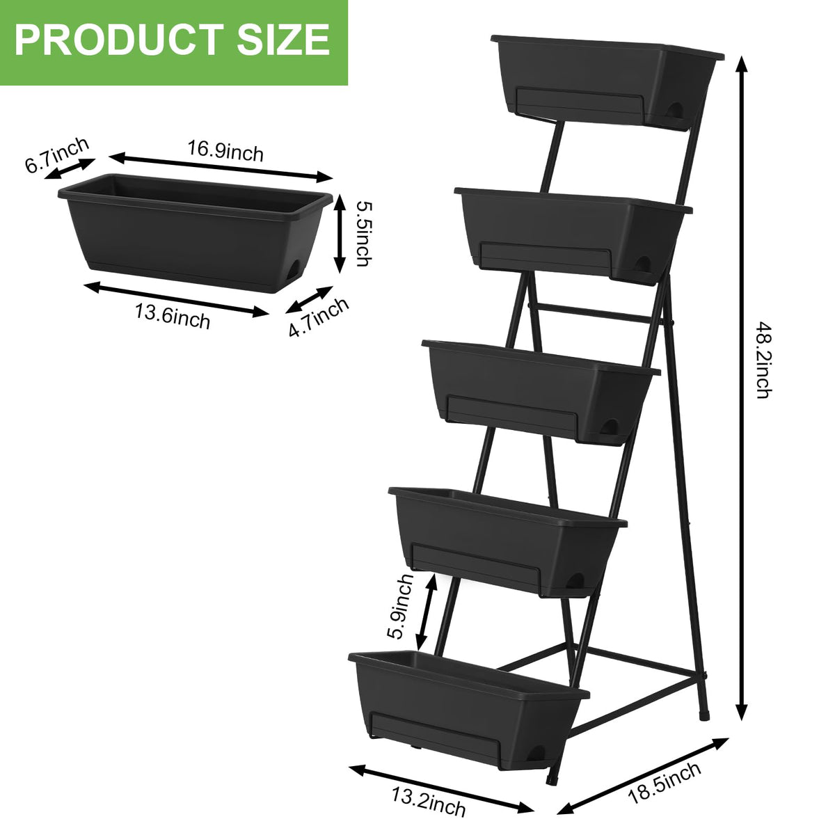Fogein 5 Tier Vertical Raised Garden Bed Planter Box, Vertical Raised Bed with Drainage Holes for