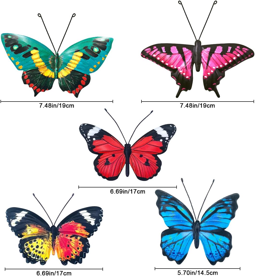 EOORAU Metal Butterfly Wall Decor - 5 Pack Lifelike Butterflies Wall Art Sculpture Hanging