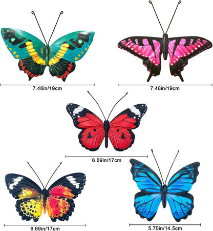 EOORAU Metal Butterfly Wall Decor - 5 Pack Lifelike Butterflies Wall Art Sculpture Hanging