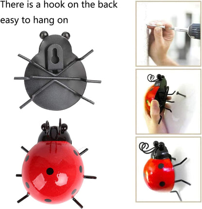 Metal Garden Decor for Outside Cute Ladybugs Yard Art Lawn Ornaments Wall Sculptures & Statues
