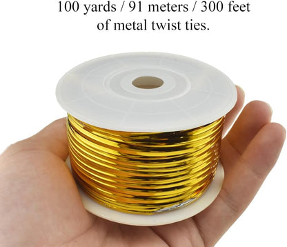 HAHIYO 100Yards/300Feet/91M Gold Metal Twist Ties for Bread, Candy, Coffee, Plant Garden