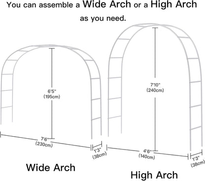 RUBFAC 94" Metal Wedding Arch Frame, White Garden Trellis for Climbing Plants Outdoor, Garden