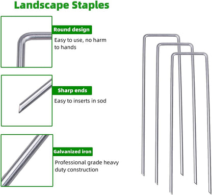 Galvanized U-Shaped Garden Stakes, 6 Inch 100 Pcs Landscape Staples, Ground Stakes, for Decoration