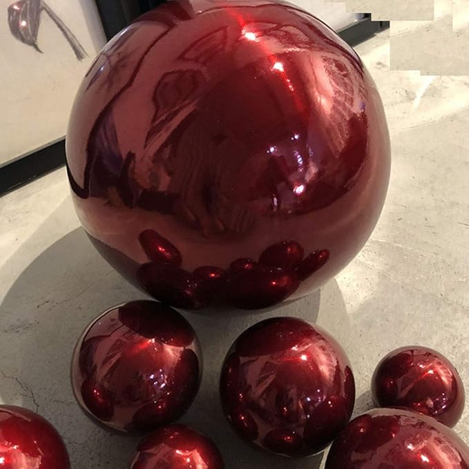 35cm/14inch Diameter Gazing Globe Mirror Ball,Red Stainless Steel Polished Reflective Smooth Garden