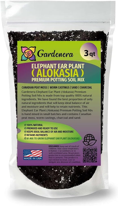 GARDENERA Elephant Ear Plant Potting Soil - Professional Grade Mix for Lush and Healthy Alokasia