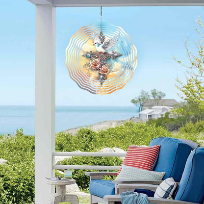 Cross Dove Wind Spinner, Metal Wind Spinners Outdoor/Indoor, Cross Hanging Garden Decor for