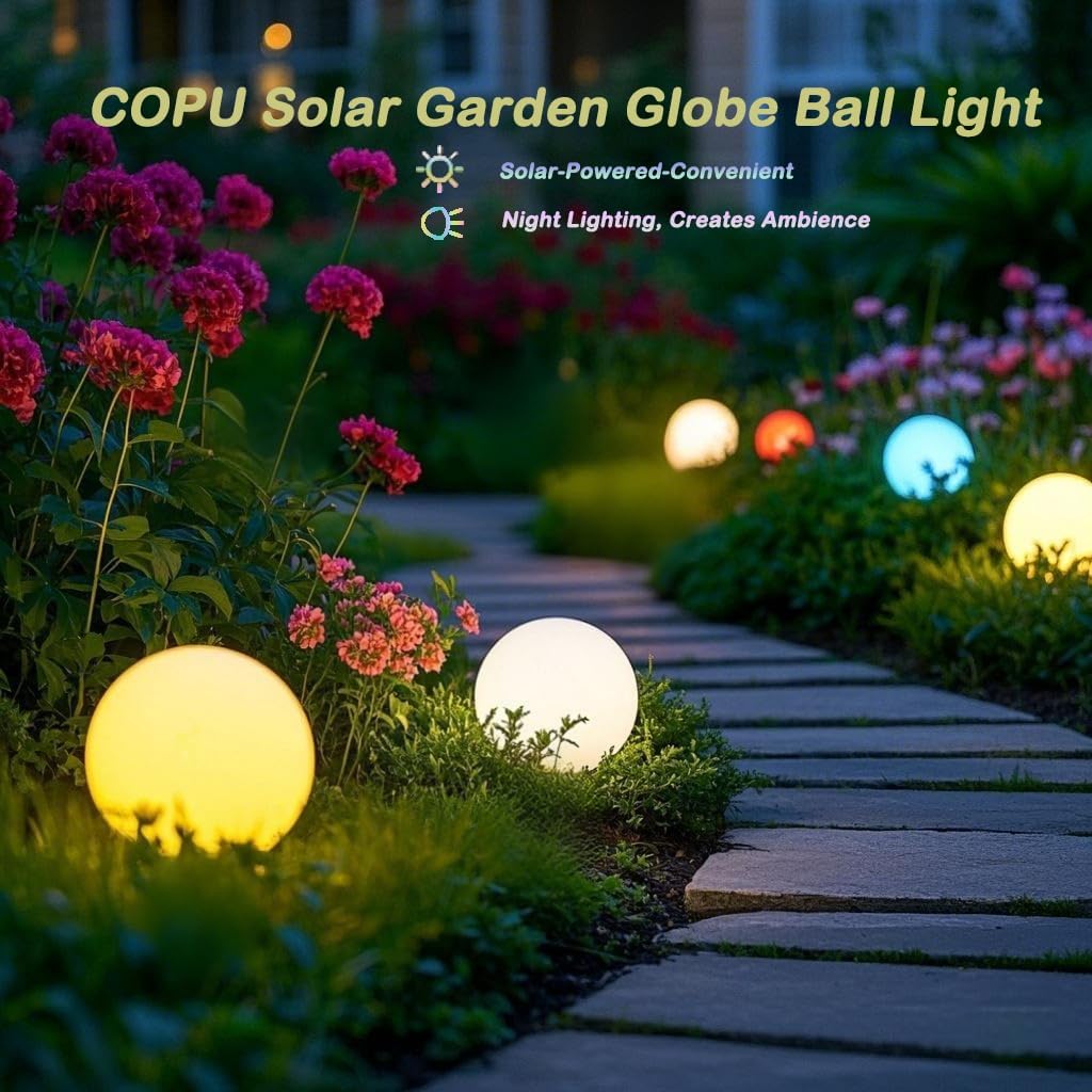 8-in Solar Glowing Globe Light, 16 Colors Changing Solar Garden Ball Lamp, Auto-On/Off Glow Orb