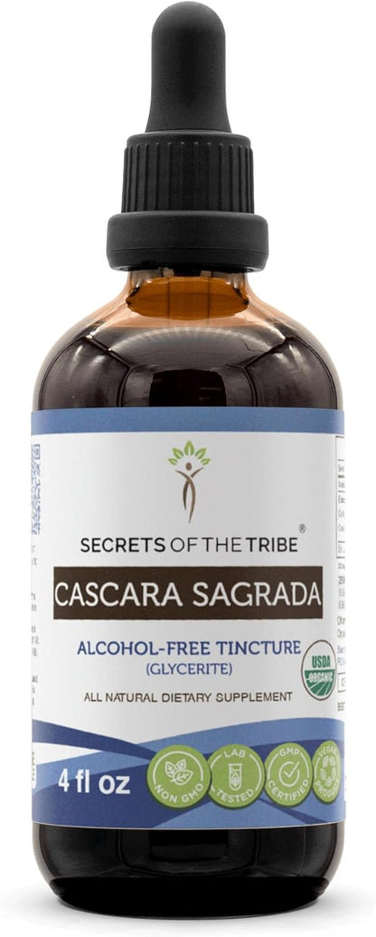 Secrets of the Tribe Cascara Sagrada USDA Organic | Alcohol-Free Extract, High-Potency Herbal Drops