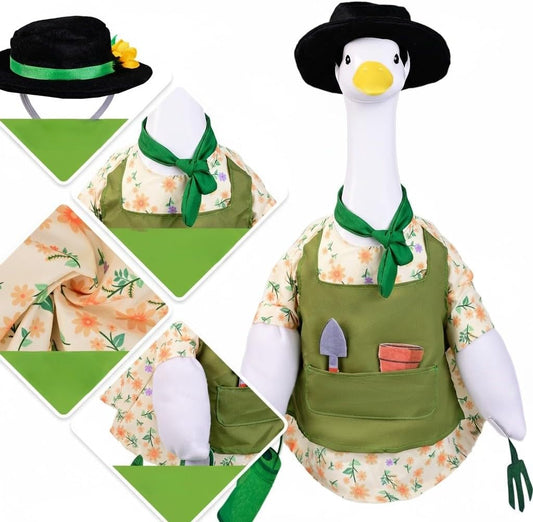 Gardener Goose Outfit for 23” Porch Goose Statue – Cute Lawn Goose Clothes for Outdoor Garden