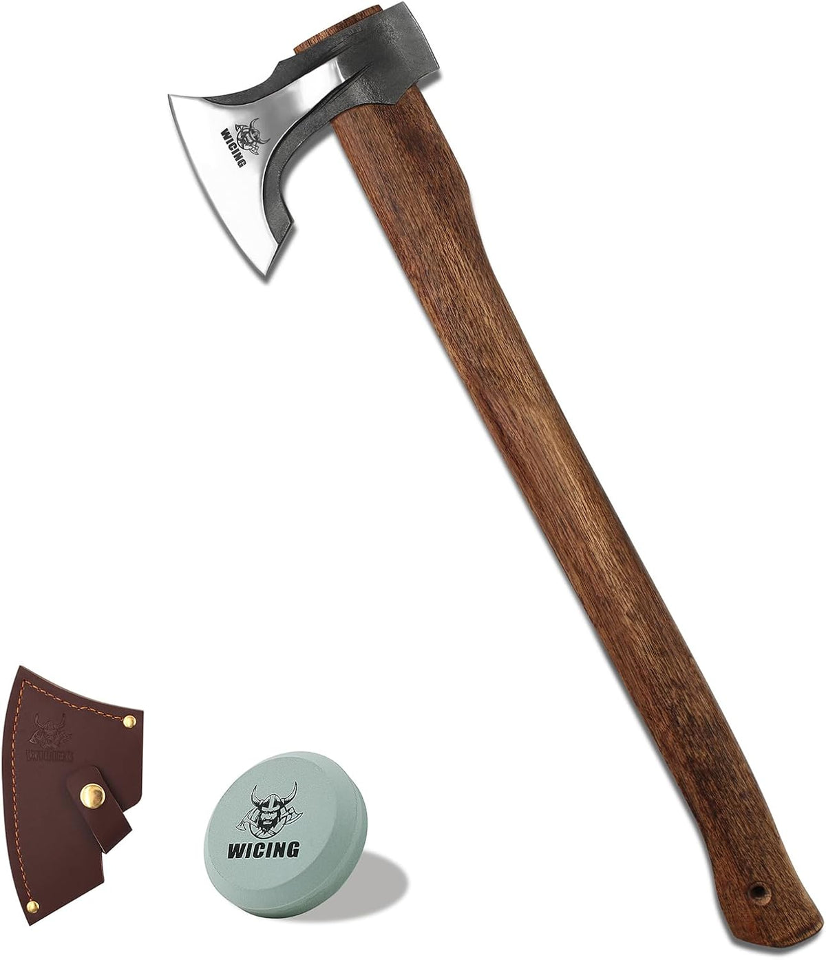 Splitting Axe, 27.5-inch Chopping Axe with Leather Sheath, Camping Hatchet 1065 High Manganese