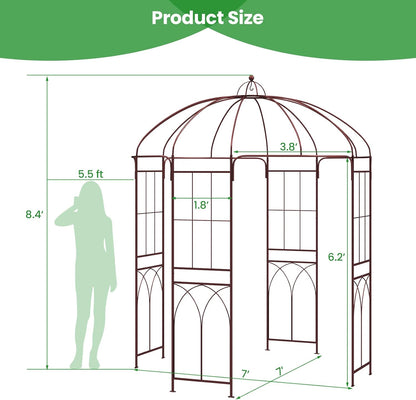 LDAILY Garden Arches Arbors Birdcage Shape, 8.4' H x 7' W Metal Pergola Pavilion with 16 Ground