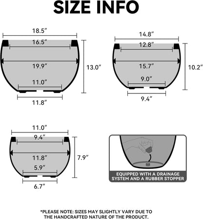 Kante 19.9",15.7",11.8" Dia Round Concrete Planter Set of 3, Outdoor/Indoor Large Bowl Plant Pots