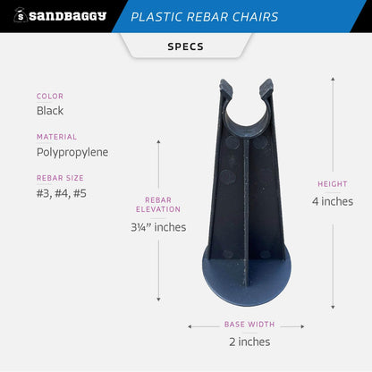 Sandbaggy Rebar Plastic Chair | Fits Rebar #3 to #5 | Heavy Duty Construction- Preferred Choice for