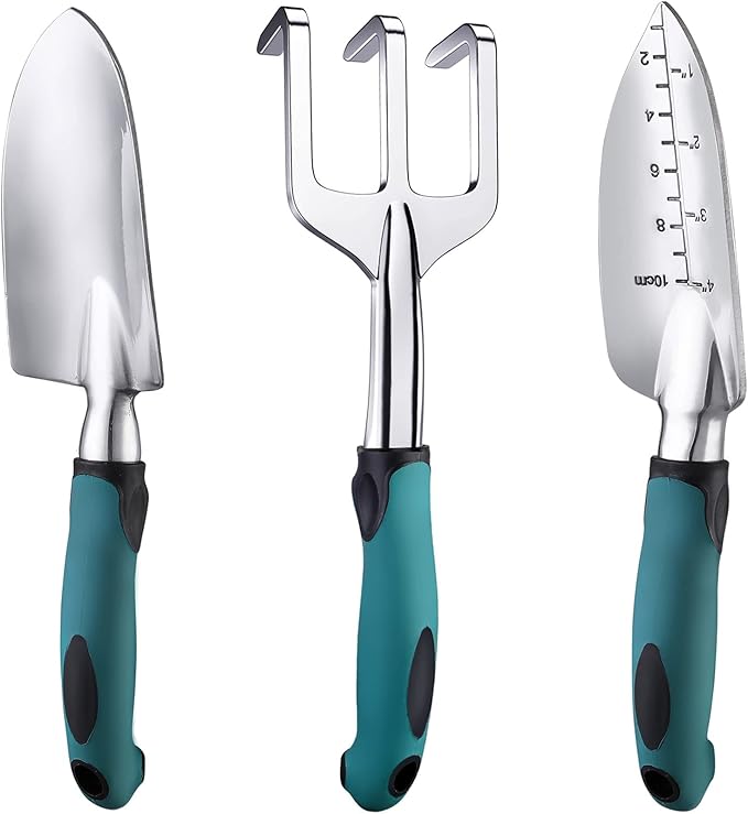 FANHAO Garden Tools Set, 3 Piece Heavy Duty Gardening Tools Cast Aluminum with Soft Rubberized