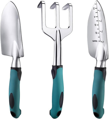 FANHAO Garden Tools Set, 3 Piece Heavy Duty Gardening Tools Cast Aluminum with Soft Rubberized