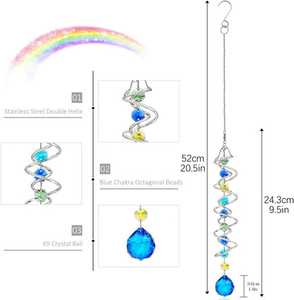 H&D HYALINE & DORA 20.5inch Gazing Ball Spiral Tail,Decorative Wind Spinner Sun Catcher,Rainbow