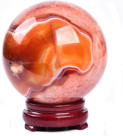 JIC Gem 3.1-3.5 inch(80-90mm) Large Red Agate Large Crystal Ball Round Healing Crystals Decorative